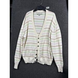 Jed Sweater Womens 2XL Cream Pastel Stripe Button Front Cotton Knit Cardigan